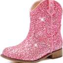 Toddler Girls Cowgirl Boots Pink Cowboy Boot for Kids Western Ankle Boys Cowgirl Boot Size 8 Horse Riding Shoes Birthday Party Wedding (M7111 Sequin Pink 8)