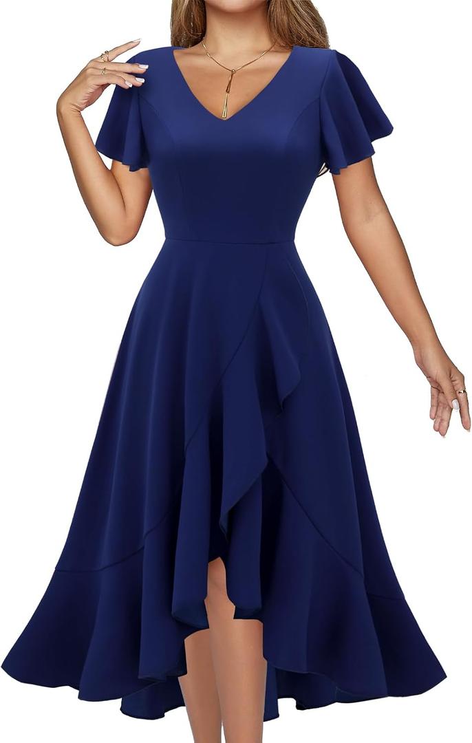 DRESSTELLS Women's Cocktail Dresses 2026, Formal Wedding Guest Prom Party Evening Graduation Hi Low Dress (Blue, XXL)