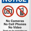 SmartSign - S-8658-AL-10 "Notice - No Cameras, Cell Phones, Video" Sign | 7" x 10" Aluminum Black/Blue/Red on White