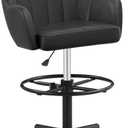 VECELO Home Office Desk Chair with Height Adjustable Seat and Footrest Ergonomic PU Standing Swivel Stool with Back and Arm (Set of 1, Black)