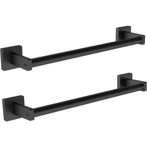 MKO Towel Bar for Bathroom, Black Hand Towel Holder Rod with Metal, 16" Towel Racks for Bathroom Hanger Wall Mounted for Kitchen Home, 2 Pack