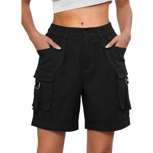 Gleeneat Bermuda Cargo Shorts for Women Baggy Knee Length Denim Shorts High Waist 6 Pockets 2026 Summer Casual (Black, M)