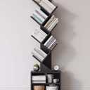 SUNMORY 6 Tier Tree Bookshelf, Small Bookcase with Storage Cabinet, Modern Narrow Bookshelves Organizer, Floor Standing Book Shelf for Bedroom/Living Room/Home Office/Corner, Black