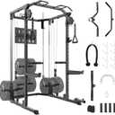 Power Cage, Multi-Function Squat Rack with Dual Independent Pulley System, 2000 LB Capacity Workout Cage with Adjustable Cable Crossover System and Training Attachment for Home Gym