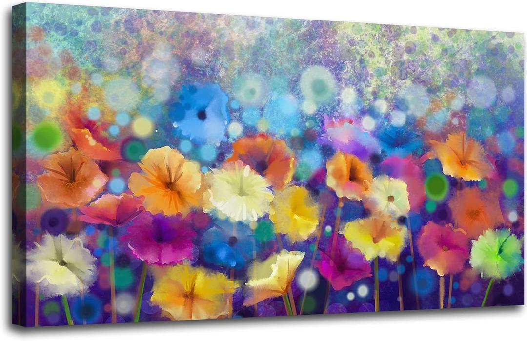 OKEXCKK Colorful Floral Canvas Wall Art for Living Room - Abstract Painting Picture Print for Bedroom, Large Flower Artwork Wall Decor