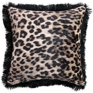 Creative Co-Op Square Cotton Velvet Leopard Print Pillow with Fringe, Multicolor, 18" Square