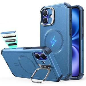 ESR for iPhone 16 Case with Stash Stand, Camera Control, 23FT Military-Grade Shock-Absorbing Drop Protection, Compatible with MagSafe Accessories, Magnetic Cyber Series, Light Blue