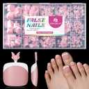 UNA GELLA French Press On Toe Nails Short 330Pcs Peach Pink X-Soft Gel Toe Nail Tips 15 Sizes Square Round Pre-etched Toenail Tips Soak Off Fake Acrylic Press On Toenails for Women Nail Extensions Art
