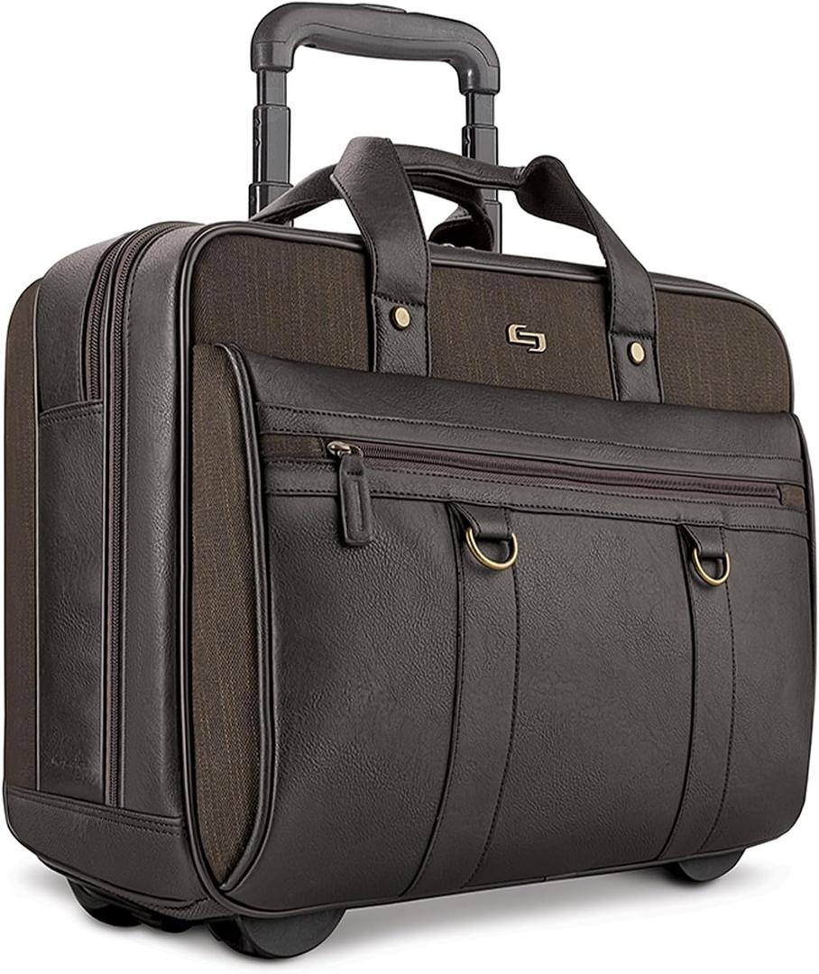 Solo New York Rolling Case with Wheels - Roller Laptop Bag for Travel, Wheeled Briefcase for Women & Men- MacDougal, Espresso, 14" X 17.8" X 6.3"