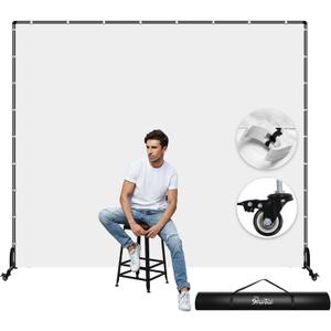 7x6.5ft Movable Backdrop Stand With White Screen and Wheels - Photography Background Stand for Photoshoot, Studio Video Recording, Events, Streaming