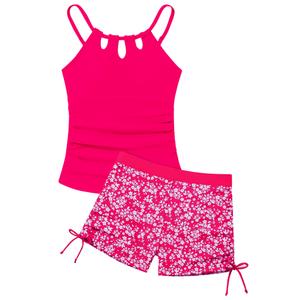 Girls Swimsuit Cutout Bathing Suit Two Piece Swimsuits for Teen Girls Tankini Swimwear Set High Waisted 14Y Pink