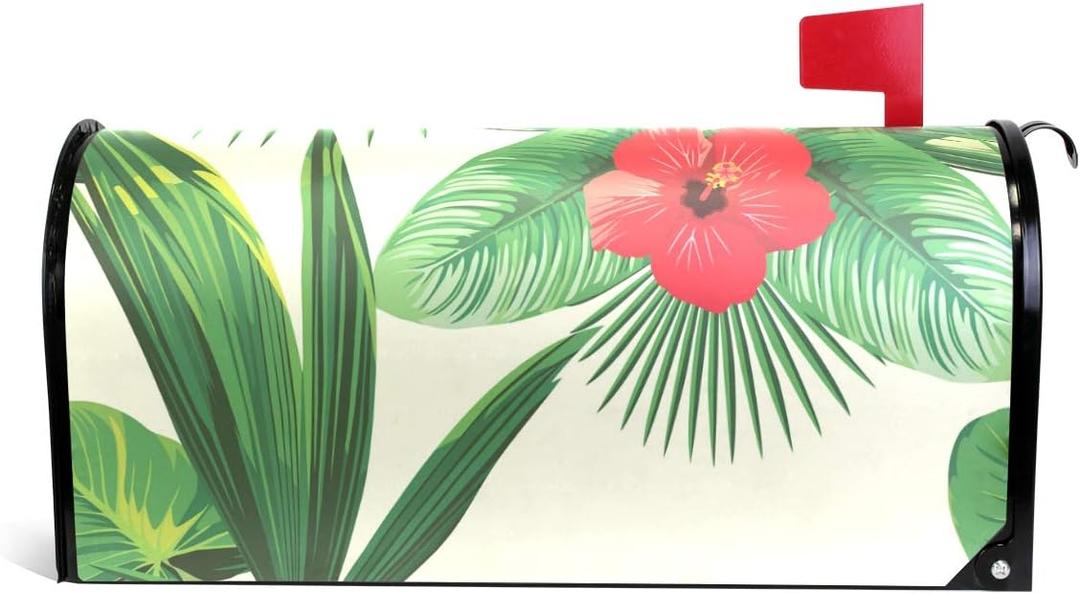 Home Garden Tropical Leaves Pattern Magnetic Mailbox Cover Standard (Stand 20.8" x 18", Multi 4)