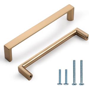 10 Pack 5 Inch(128mm) Cabinet Pulls Square Champagne Bronze Kitchen Cabinet Handles Kitchen Cabinet Hardware Gold Drawer Pulls for Dresser Cupboard Wardrobe