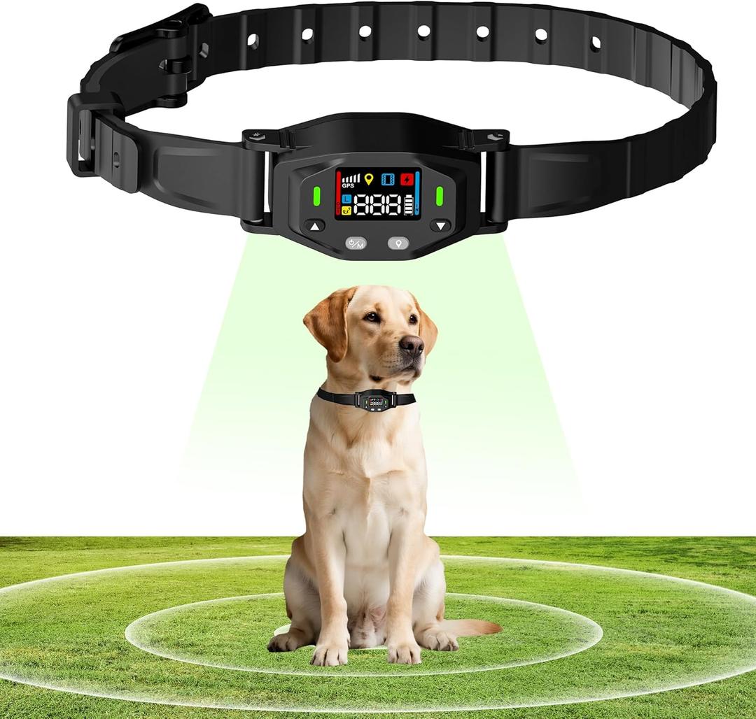 GPS Wireless Dog Fence System: Electric Fence for Dog with 4-Zone Progressive Correction & 3 Modes, 55-6000ft Adjustable Range, Waterproof Rechargeable GPS Dog Collar for Medium Large Dogs Outdoor Use (Black)