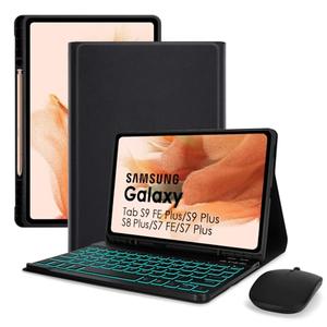 LAMA Backlit Keyboard Case with Mouse Set for 12.4 inch Samsung Galaxy Tab S9 FE Plus/S9 Plus/S8 Plus/S7 FE/S7 Plus, Detachable Keyboard with Slim Case & S Pen Holder for Samsung 12.4'', BK