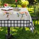 Spring Farmhouse Floral Flower Buffalo Check Polyester Rectangle Tablecloth Table Cloth Waterproof Wipeable Wrinkle Free Oblong Tablecloth for Kitchen Dining Patio, 60 x 84 Inch, Multicolor