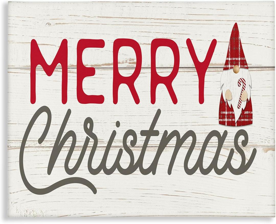 Stupell Industries Merry Christmas Sentiments Festive Holiday Gnome, Designed by PDR, LLC Canvas Wall Art, 24x30, Off- White (30L" x 24W")