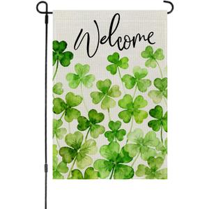 2 x St. Patrick's Day Garden Flag 12x18 Inch Double Sided, Outdoor Shamrock Decor for Yard Patio Welcome Flag