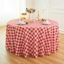 Waterproof Plaid Tablecloth Fabric - Round 120 Inch Classic Gingham Checker Table Cloth for Indoor/Outdoor Use - Buffalo Table Cover for Picnics, BBQs, and Parties (Red White)
