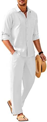 COOFANDY Mens Linen Sets 2 Piece Long Sleeve Button Down Cuban Shirt and Pants Set Summer Beach Set Outfits Size XL