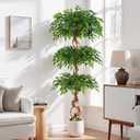 6ft Large Ficus Artificial Trees in White Pot, 72" Tall Fake Silk Tree with Natural Curved Trunk, Lush Faux Ficus Tree for Indoor Home Decor, Living Room, Office & Patio