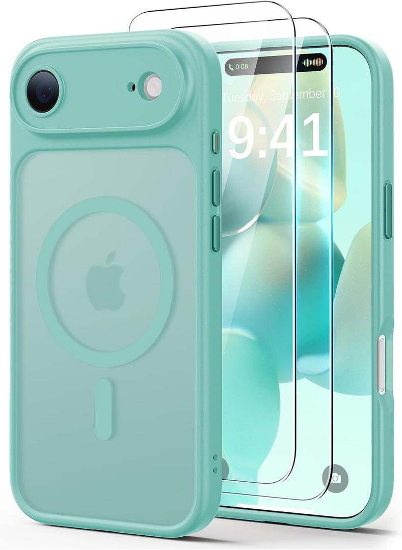 3 x JJL for iPhone Air Case with 2 Pack Screen Protectors, Compatible with MagSafe, Full Camera Protection, Slim Translucent Matte Magnetic Phone Cover for iPhone 17 Air, Teal