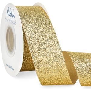 Ribbli Gold Glitter Ribbon,Gift Wrapping Gold Cut Edge Christmas Ribbon for Crafts, Chritmas Tree Decoration,Ornaments Decoration,Home Decor, 1-1/2 Inch x 25 Yards