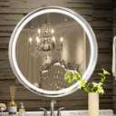 Hasipu 24 Round LED Mirror for Bathroom with Lights, Silver Circular Vanity Mirror for Wall, Metal Framed Frontlit Bathroom Mirrors Anti-Fog, Dimmable, 3 Colors Makeup Mirror Wall Mounted (24"L x 24"W, Silver Led Round)