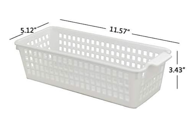 Plastic Storage Organizer Basket, Slim Organizing Basket, White