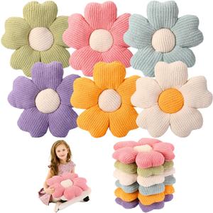 6 Pcs Flower Shaped Pillows Daisy Floor Throw Pillows 15 Inch Flower Seat Cushion for Reading Sofa Couch Bed Decor for Back to School Classroom(Bright Color)