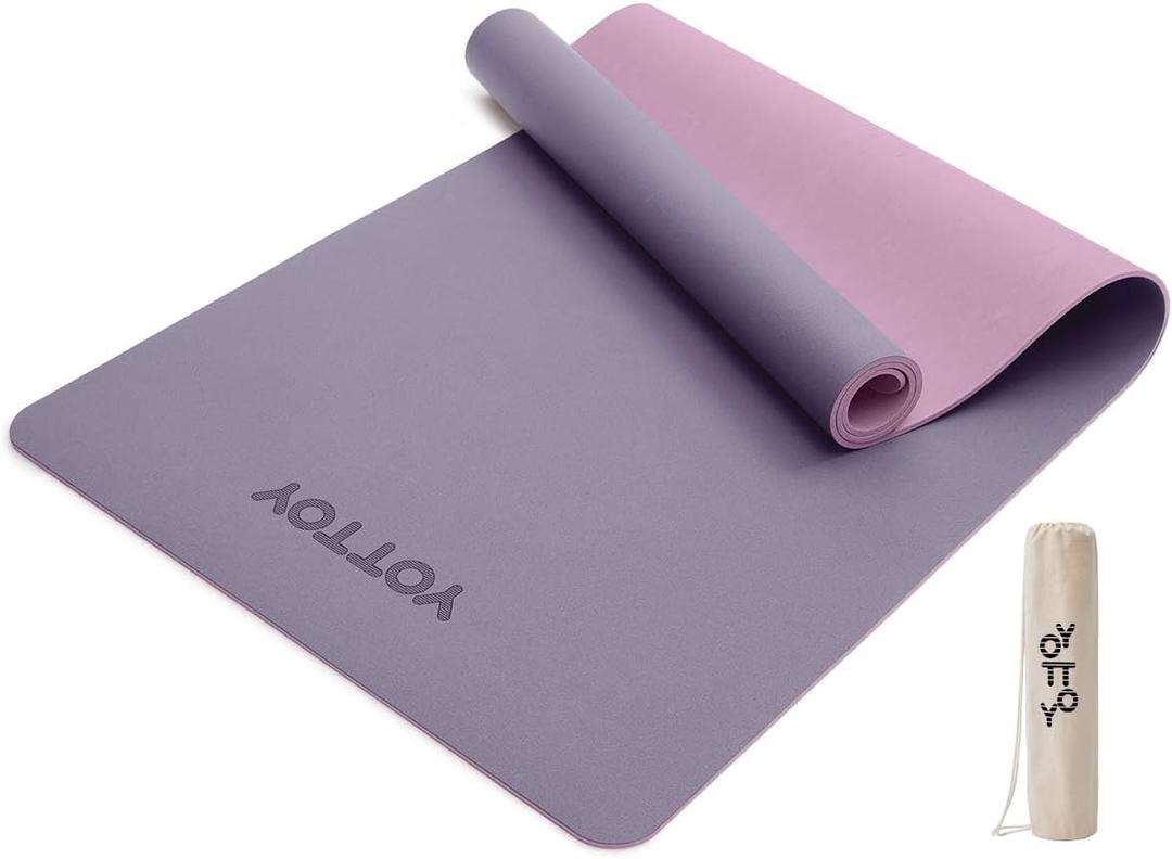 YOTTOY Yoga Mat,Non-Slip Hot Yoga Mat with Anti-Tear Design and Friendly Natural Rubber Mat with Strap and Bag (Purple)
