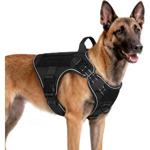 rabbitgoo Tactical Dog Harness Medium Sized, No Pull Upgraded Reflective Heavy Duty Molle Vest with Handle, Adjustable Military Service Dog Vest for Walking Hiking Training, Black, Medium