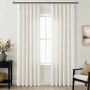 Triple Pinch Pleated 90 inch Long Linen Curtains 2 Panels Set for Living Room Track System Curtains Neutral Modern Farmhouse Light Filtering Semi Sheer Linen Blend Pinch Pleat Drapes 90 Length Cream