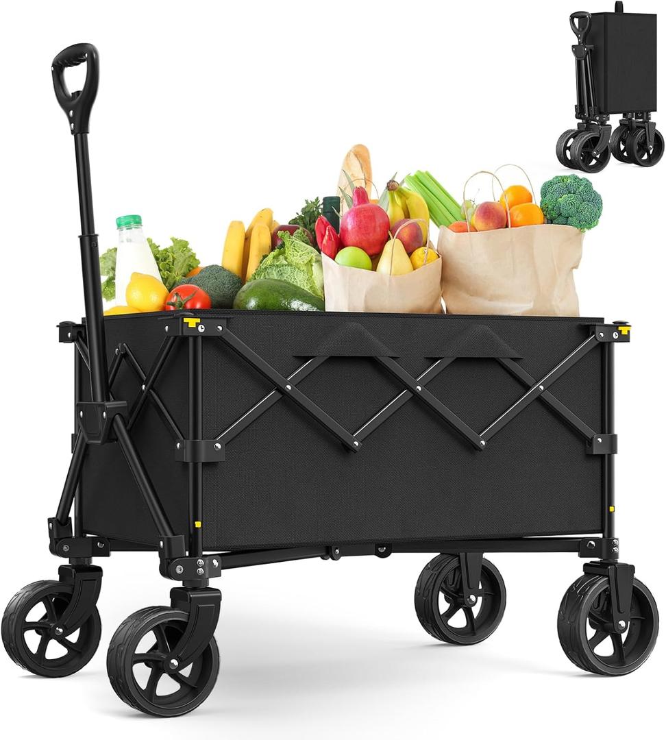 Collapsible Wagon with Wheels,220 lbs Capacity Heavy Duty Wagons Carts with Flexible Handle,Lightweight Portable Folding Utility Cart for Grocery Shopping,Camping,Garden,Sports (Deep Grey)