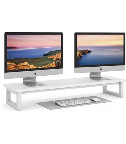 NestNeat Dual Monitor Stand - 39Inch Large Wood Monitor Stand Riser, Holds 200lbs Ultra Strong Support for 2 Monitor/Laptop Computer/TV/PC/Printers, Desk Organizer for Gamming Room&Office, Extension Monitor Stand Riser