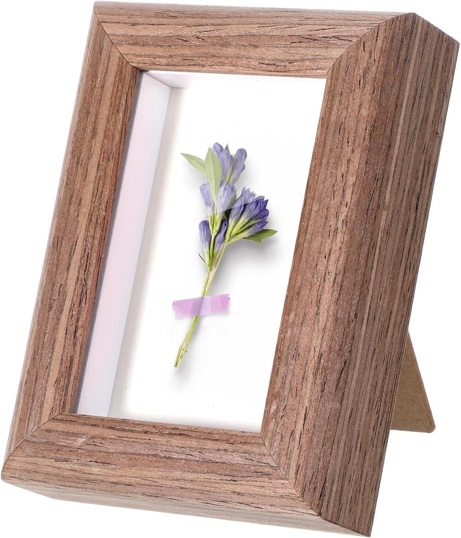 2x3 Mini Picture Frames, Small Wooden Photo Frame Tiny Wood Wallet Size Frames Brown Wooden Standing Photo Frame with Clear Glass for TableTop and Wall Mounting