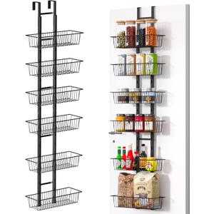 LUXEAR Over the Door Pantry Organizer, 6-Tier Adjustable Over the Door Hanging Spice Rack, No-Assembly Foldable Metal Over the Door Organizer for Kitchen, Home, Laundry Room, Bathroom