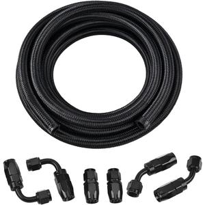 EVIL ENERGY 12AN Fuel Line Kit, AN12 Nylon Braided Fuel Line Hose Fitting Kit CPE 12FT Black
