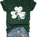 Butovek Womens Funny Lucky Irish Shamrock V Neck Shirt St Patricks Day Graphic Short Sleeve Top Casual Spring Tees (XL,Dark Green02)