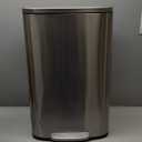 Amazon Basics Smudge Resistant Rectangular Trash Can with Soft-Close Lid, Foot Pedal, Removable Inner Bucket, 50 Liter/13.2 Gallon, Brushed Stainless Steel, Satin Nickel Finish