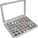 Jewelry Tray Organizer Box 48 Grid Jewelry Display Organizer Box with Transparent Lid Rings Earrings Necklaces Pendants Display Box Suitable for Women and Girls (48 Grid, Silver Grey)