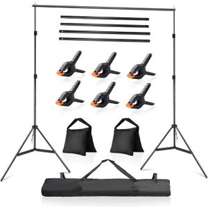 Photo Video Studio 10x7Ft (WxH) Adjustable Background Stand Backdrop Support System Kit with Carry Bag (Black)