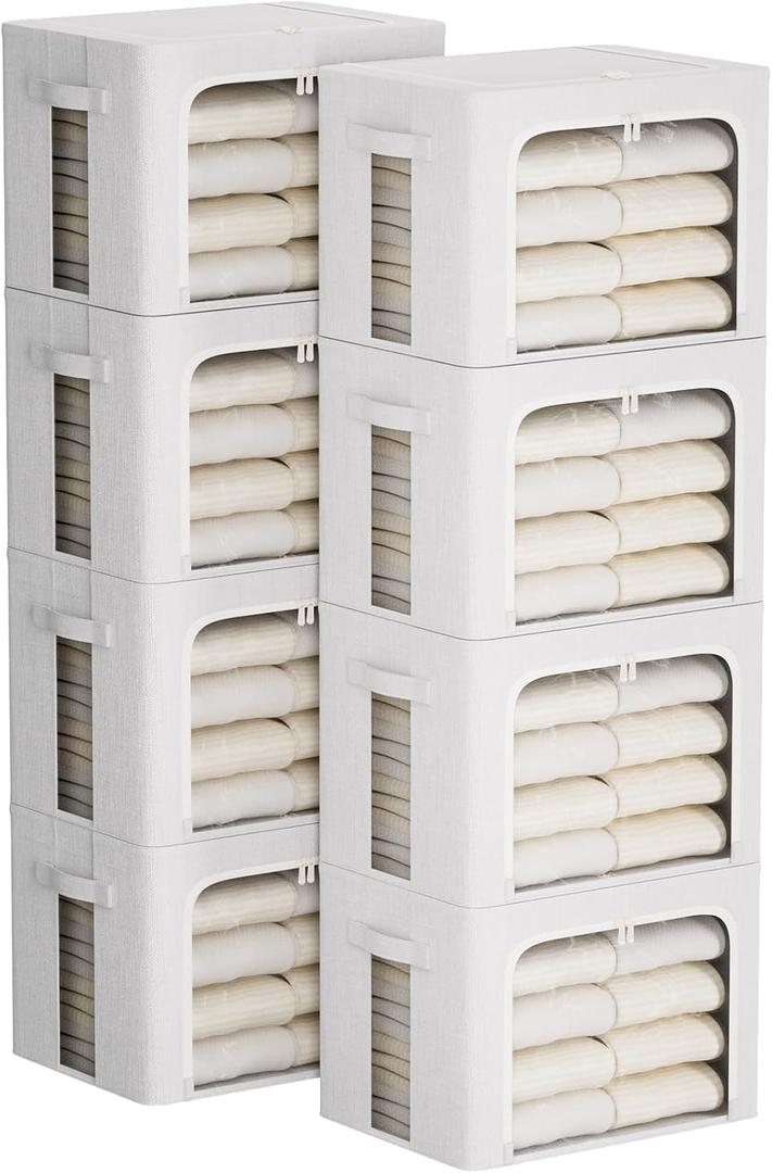 FHSQX 8 Pack Clothes Storage Bins - Foldable Storage Bins for Clothes Fabric Storage Box with Metal Frame (Cream White, 16.5x12.2x12.2 inch)