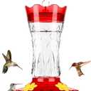 BOLITE Glass Hummingbird Feeders for Outdoors Hanging, Builtin Ant Moat, 4 Bee Guard Feeding Ports with Perches, Leak Proof, 15 Ounces, Stars Decor, Red, Gifts for Women Men, Gifts for Mom Dad