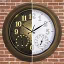18 Inch Outdoor Clocks Waterproof for Patio with Thermometer Hygrometer Combo Large Clocks with Smart Sensor Lighted Metal Wall Clocks Battery Operated for Pool Garden Indoor Decorative (Brown)