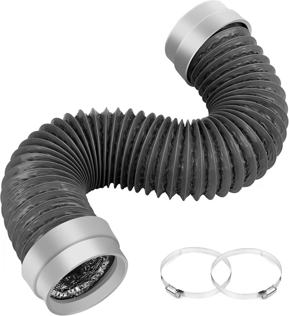 3FT Dryer Vent Hose 4 Inch, Heavy Duty 6-Layer Flexible Aluminum Dryer Duct with Rubber Seal Connectors, Heat Resistant Easy-Install Dryer Exhaust Hose for Tight Spaces, Universal Dryer Vent Kit