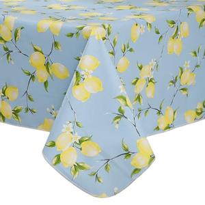 Walrus Heavy Duty Vinyl Tablecloth with Flannel Backing Waterproof Oil-Proof Plastic Table Cloth Stain-Resistant Wipeable Rectangle or Square Table Cover for Indoor and Outdoor (Lemon, 60x102 Inch)