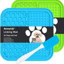 MateeyLife 2PCS Small Lick Mat for Dogs and Cats, Licking Mats for Dog Anxiety Relief, Cat Peanut Butter Lick Pad for Boredom Reducer, Dog Treat Mat Perfect for Bathing Grooming | 6'' × 6'', Blue&Green