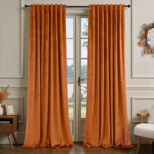 Burnt Orange Velvet Curtains 84 Inch Length for Living Room Darkening 2 Panels Back Tab Pocket Thermal Insulated Fall Long Drapes Western Curtains for Bedroom Mid Century Modern Decor Terracotta Rust
