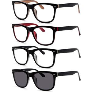Eyekepper 4-Pack Readers Square Large Lenses Spring-Hinges Reading Glasses for Men Women +3.00 (4 Pairs Mix)